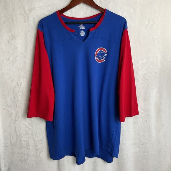 Chicago Cubs MLB Merch Majestic Raglan V Neck Tee 3XL - Picture 2 of 7